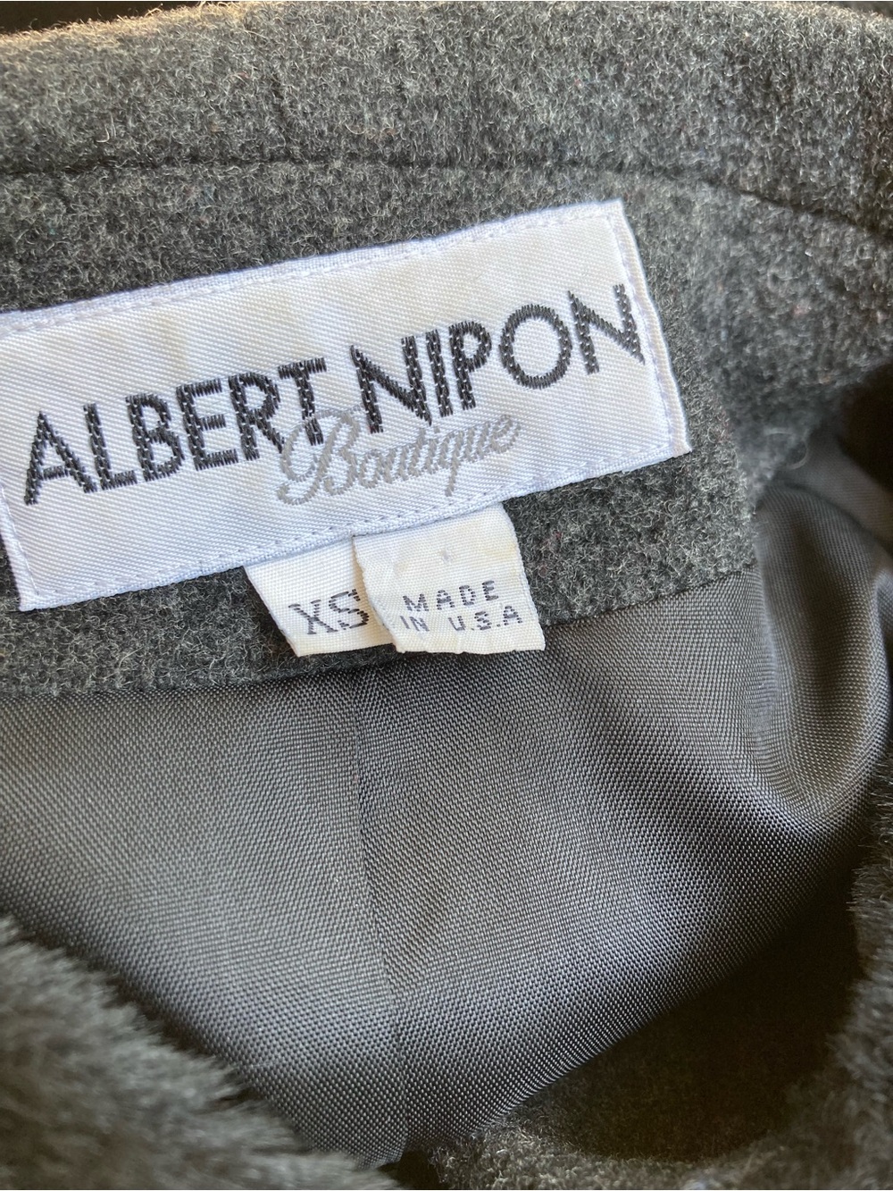 Albert Nipon Adjustable Waist Gray Wool Coat Black Faux Fur Hood & Cuffs XS - Picture 11 of 14